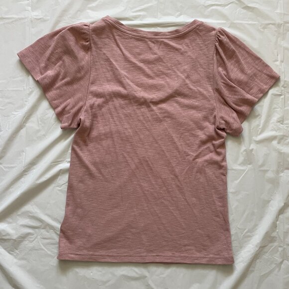 Gap Essential Rib Flutter Sleeve Tee, English Rose, Size L - Picture 3 of 4